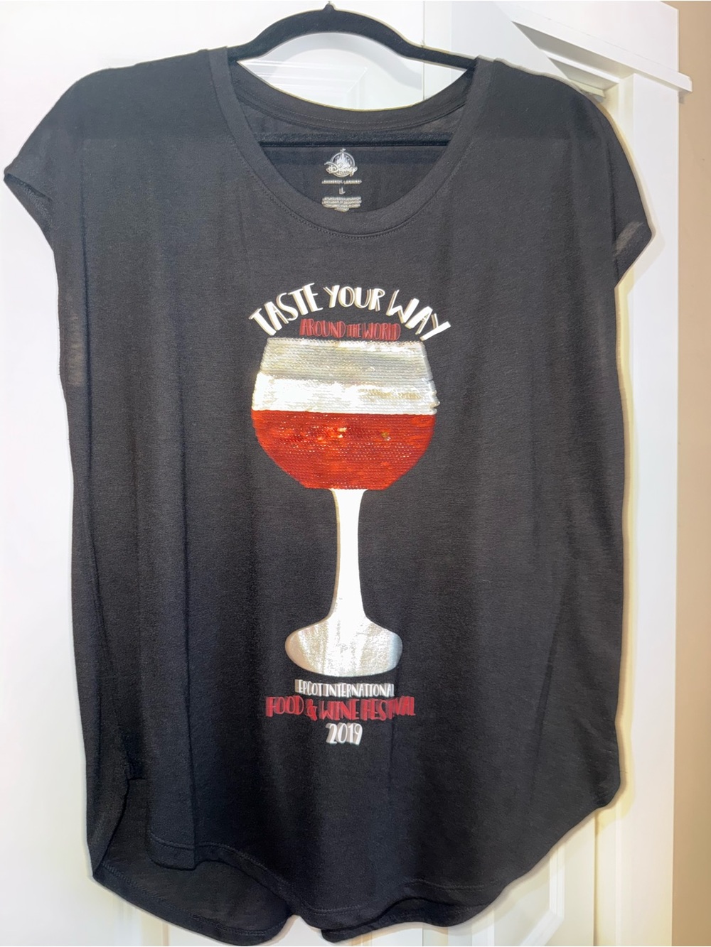 Disney Black Sequin Wine Glass Graphic Tee